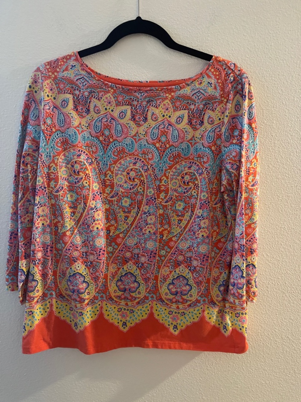Talbots Coral Orange Paisley Long-Sleeve Top